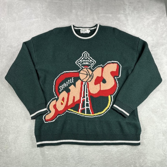 Seattle Supersonics Sweater Mens XL Green NBA Basketball Adam Freak Knit - Picture 1 of 9